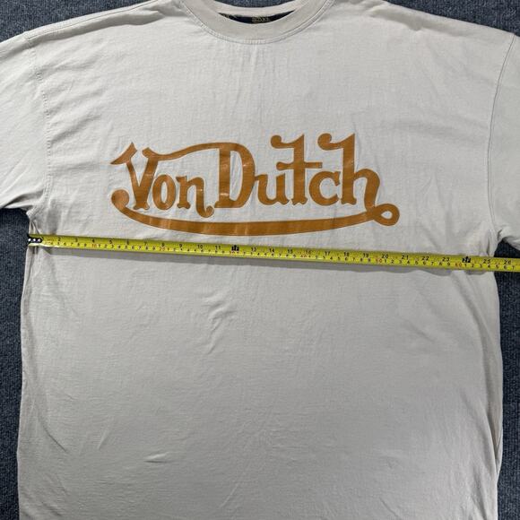 Von Dutch Originals T Shirt Huge Spell Out Logo Puffy Print Brown Beige Mens 3XL - Picture 6 of 8